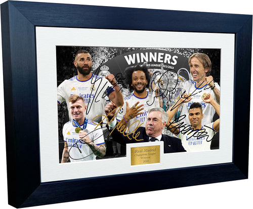 12x8 A4 Real Madrid Champions League Winners 2022 Celebration Benzema Modric Marcelo Kroos Casemiro Ancelotti Autographed Signed Photo Photograph Picture Frame Football Soccer Poster Gift