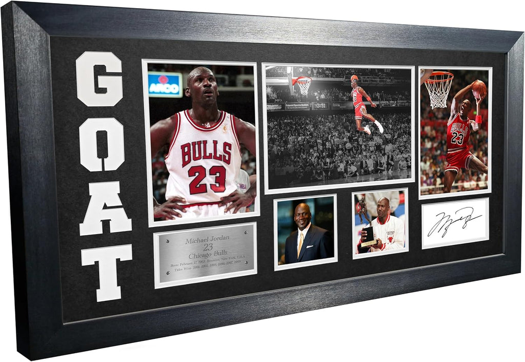 Kitbags & Lockers Michael Jordan GOAT Black or White Mount Chicago Bulls 23 Signed Autographed Photo Photograph Picture Frame Basketball Poster Gift (Black Mount)