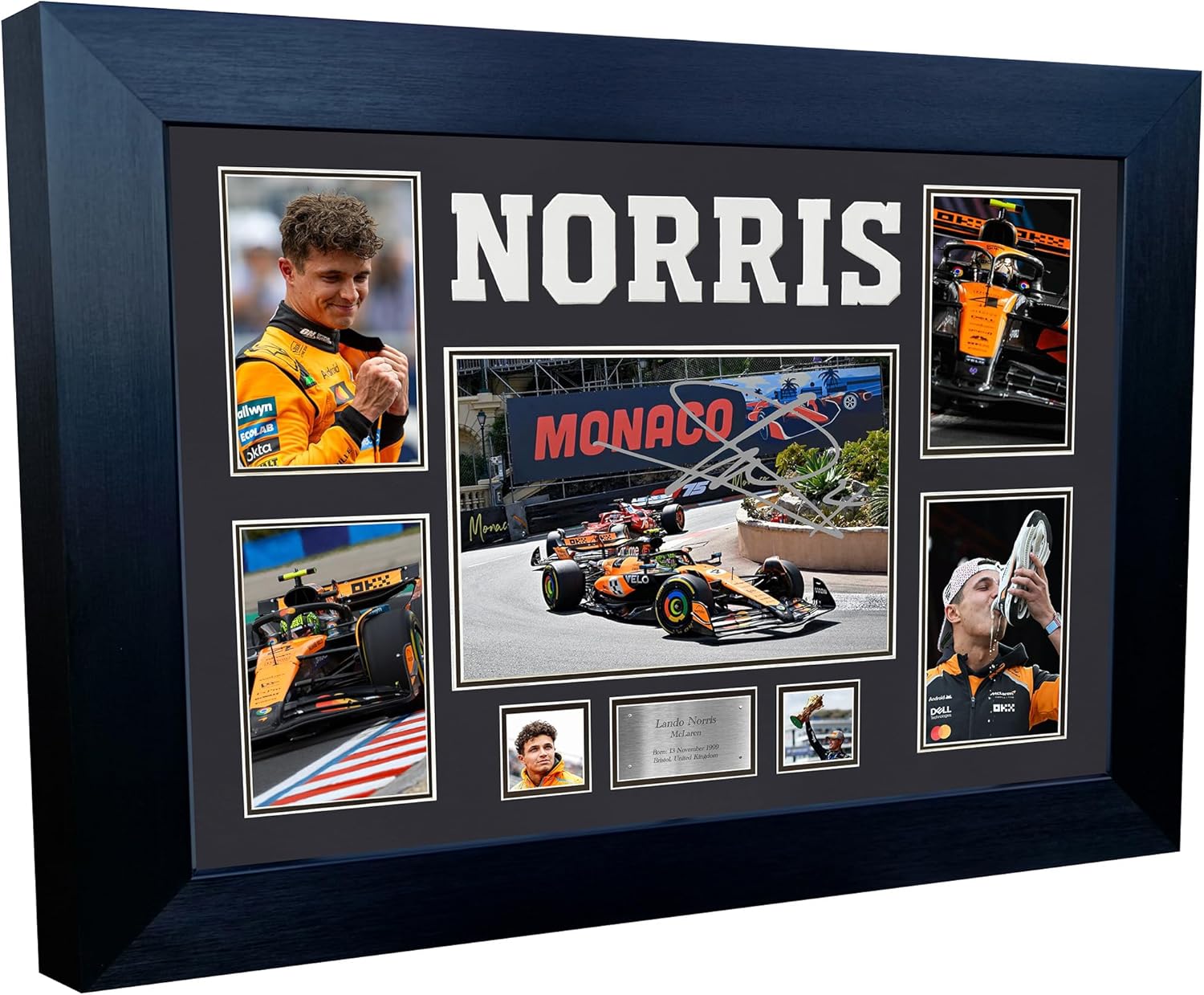 Kitbags & Lockers Large A3+ Lando Norris Monaco Grand Prix Winner 2025 McLaren Car Autographed Signed Signature Photo Photograph Picture Frame Display Racing Formula 1 F1 Poster Gift (Black Mount)