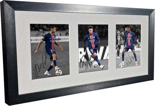 Large Signed Ousmane Dembele Achraf Hakimi Desire Doue Champions League Winners 2025 Paris Saint-Germain PSG Autographed Photo Photograph Picture Frame Football Soccer Gift