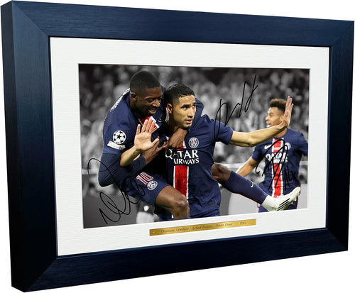 12x8 A4 Signed Ousmane Dembele Achraf Hakimi Desire Doue Champions League Winners 2025 Paris Saint-Germain PSG Autographed Photo Photograph Picture Frame Football Soccer Gift
