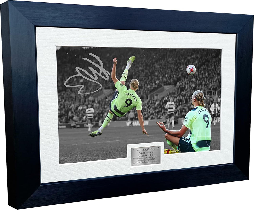 12x8 A4 Erling Haaland Manchester City Vs Southampton OVERHEAD GOAL Autographed Signed Photo Photograph Picture Frame Football Soccer Poster Gift