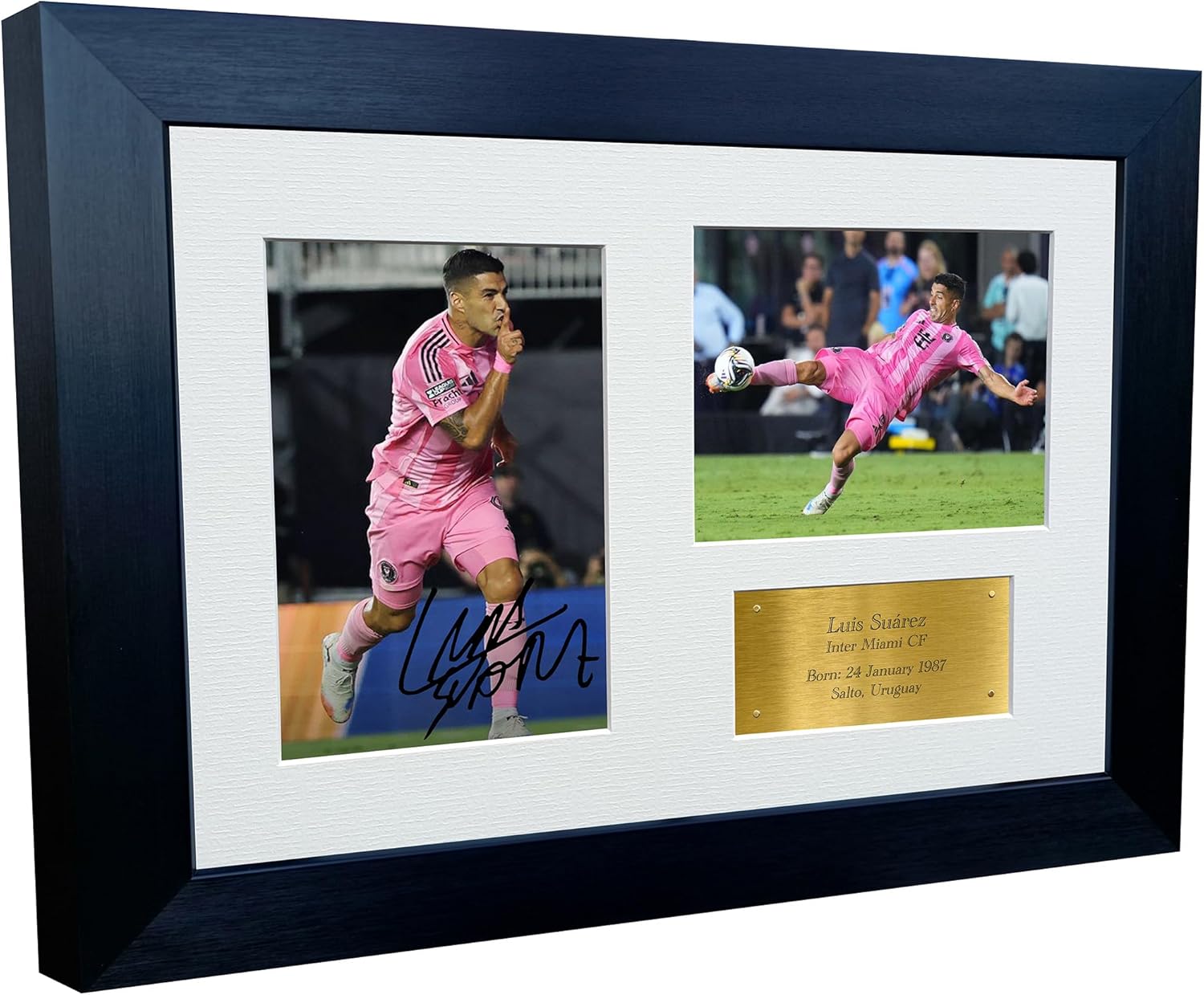 12x8 A4 Signed Luis Suarez Inter Miami Autographed Signature Photo Photograph Picture Frame Football Soccer Poster Gift Triple Gold