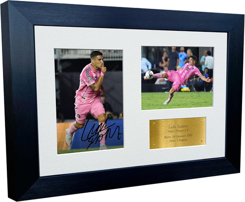 12x8 A4 Signed Luis Suarez Inter Miami Autographed Signature Photo Photograph Picture Frame Football Soccer Poster Gift Triple Gold