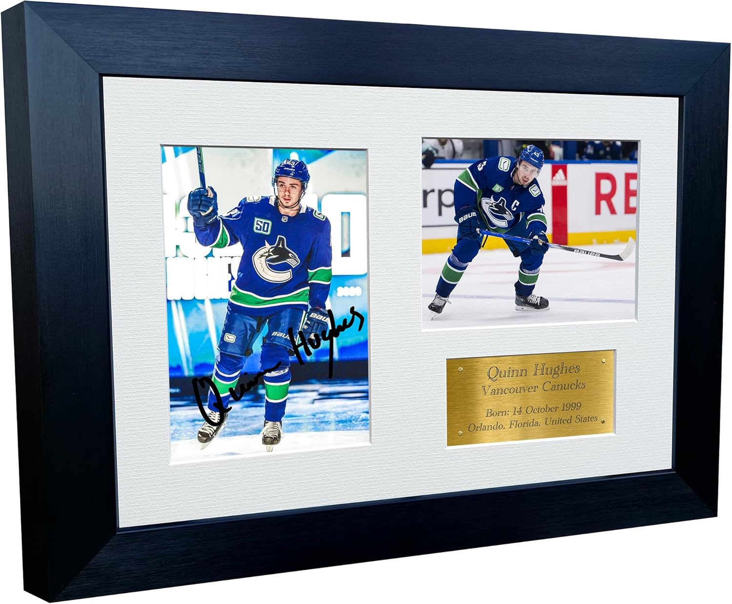 Kitbags & Lockers 12x8 A4 Quinn Hughes Vancouver Canucks NHL Autographed Signed Signature Photo Photograph Picture Frame Ice Hockey Poster Gift Triple G