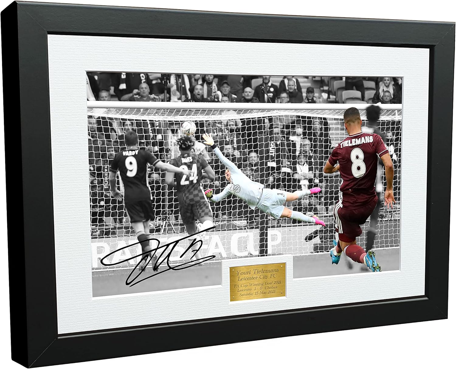 Kitbags & Lockers 12x8 A4 '2021 FA CUP FINAL GOAL' Youri Tielemans Leicester City FC Signed Autographed Photo Photograph Picture Frame Poster Gift