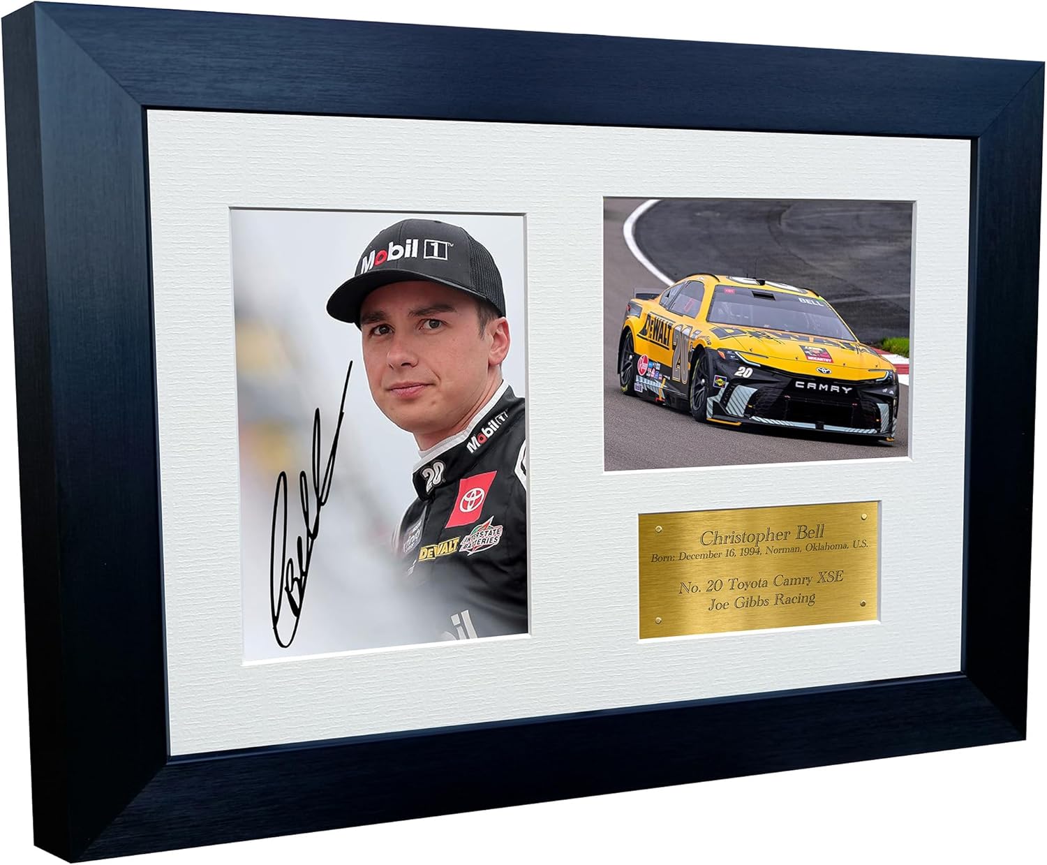 12x8 A4 Christopher Bell 2024 NASCAR Cup Series No. 20 Toyota Camry XSE for Joe Gibbs Racing Signed Autographed Signature Photo Photograph Picture Frame Poster Celebration Gift Triple G