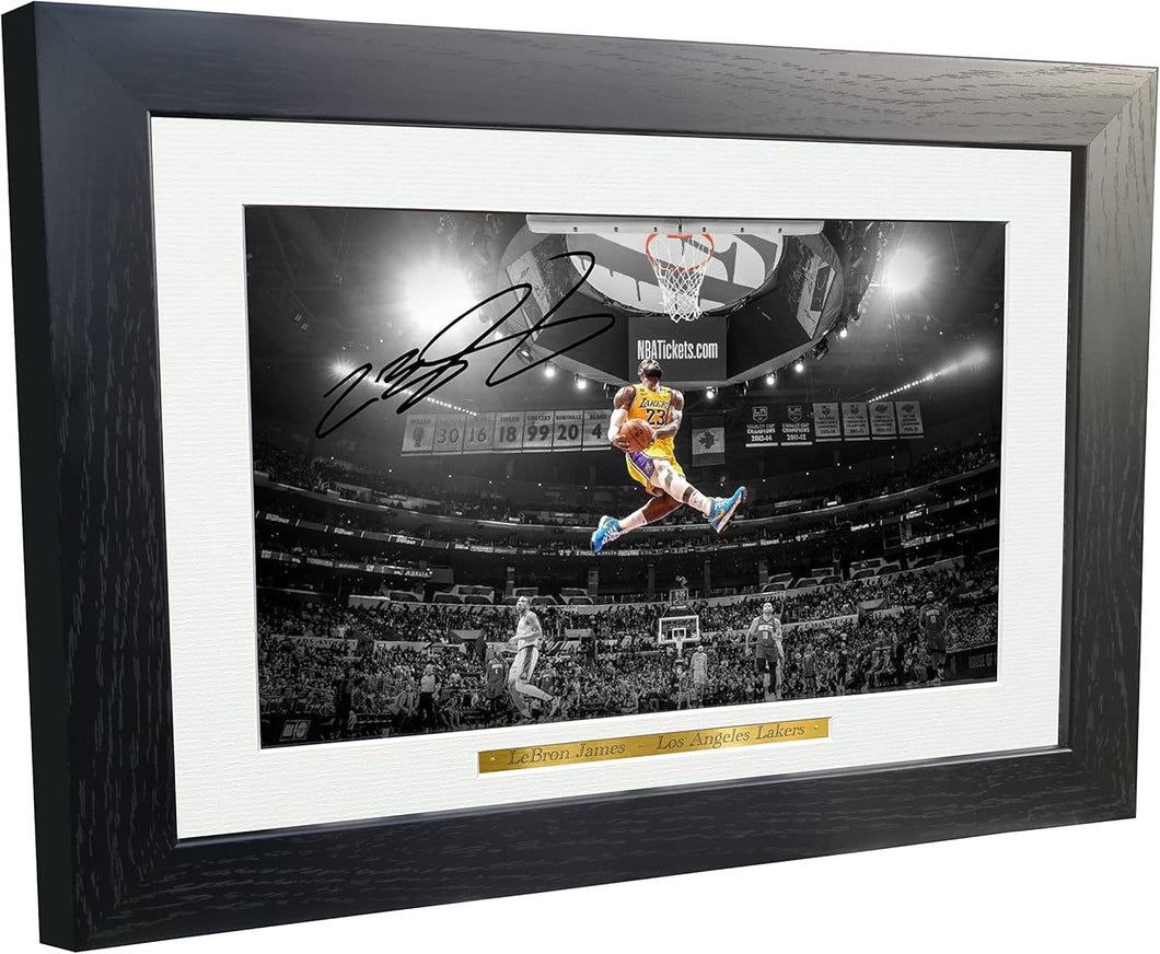 Kitbags & Lockers 12x8 A4 LeBron James Slam Dunk LA Lakers Los Angeles Autographed Signed Photo Photograph Picture Frame Basketball Poster Gift