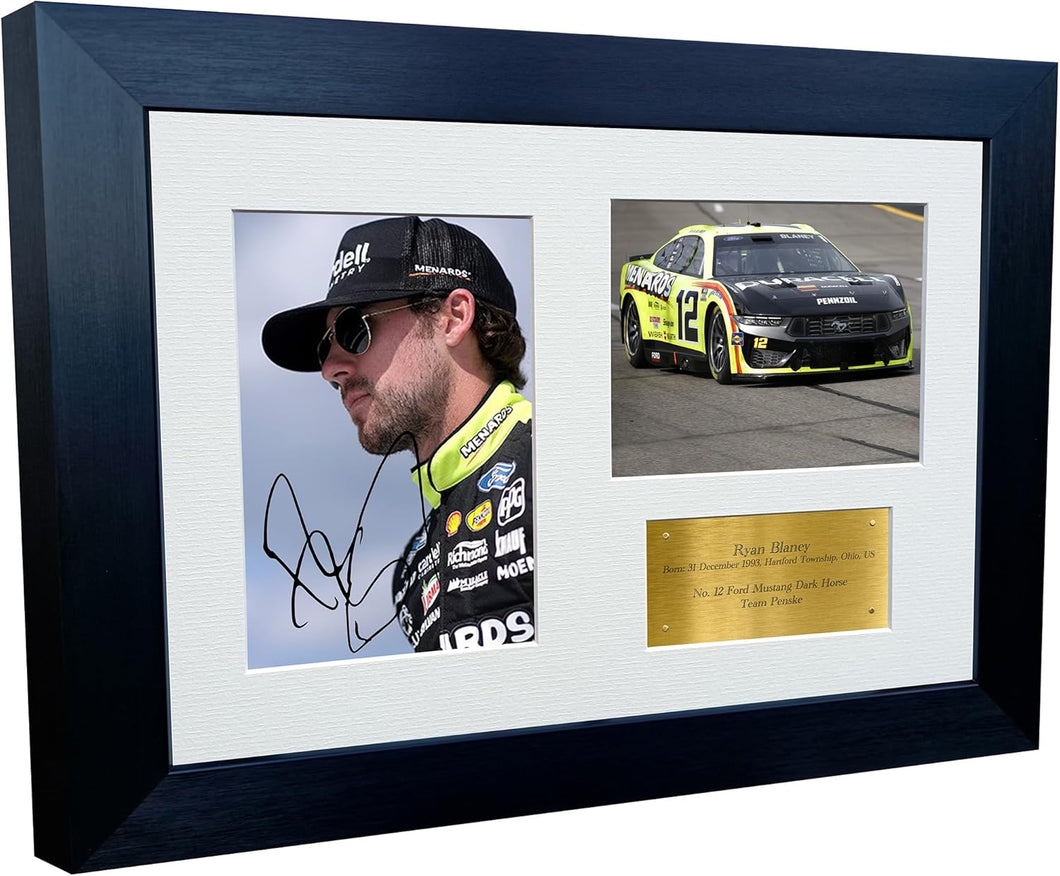 12x8 A4 Ryan Blaney 2024 NASCAR Cup Series No. 12 Ford Mustang Dark Horse for Team Penske Signed Autographed Signature Photo Photograph Picture Frame Poster Celebration Gift Triple G