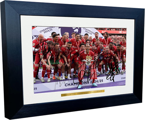 12x8 A4 Signed Liverpool Premier League Winners 2024 2025 2024/24 Firmino Van Dijk Slot Mac Allister Salah Alexander-Arnold Nunez Gakpo Autographed Photo Photograph Picture Frame Soccer Gift