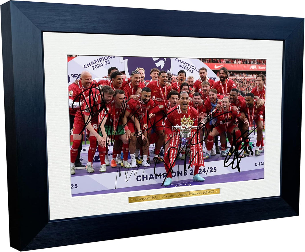 12x8 A4 Signed Liverpool Premier League Winners 2024 2025 2024/24 Firmino Van Dijk Slot Mac Allister Salah Alexander-Arnold Nunez Gakpo Autographed Photo Photograph Picture Frame Soccer Gift