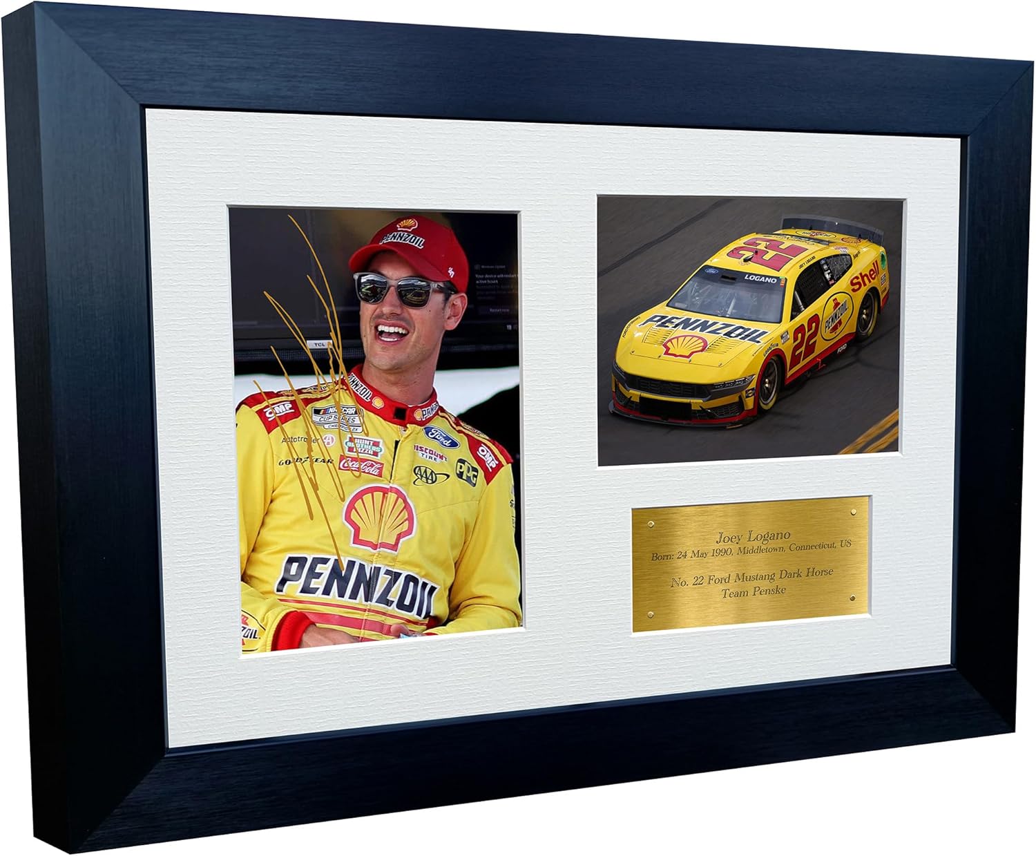 12x8 A4 Joey Logano 2024 NASCAR Cup Series No. 22 Ford Mustang Dark Horse for Team Penske Signed Autographed Signature Photo Photograph Picture Frame Poster Celebration Gift Triple G