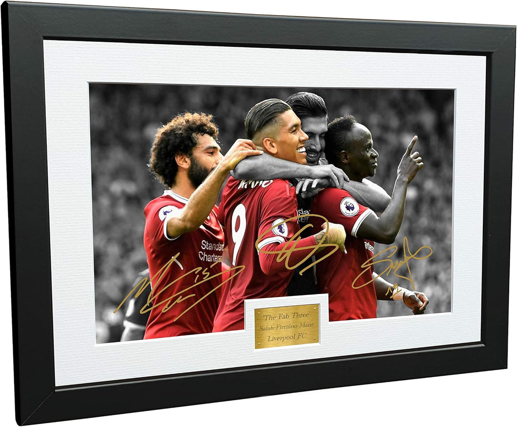 FAB THREE - Roberto Firmino Mohamed Mo Salah Sadio Mane 12x8 A4 Signed Liverpool FC - Autographed Photo Photograph Picture Frame Gift