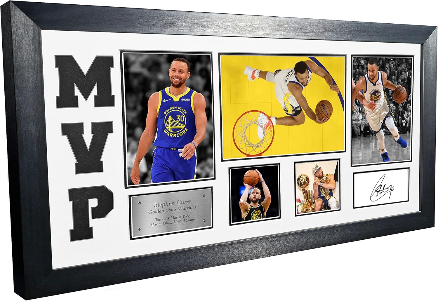 MVP Black or White Steph Stephen Curry Golden State Warriors Signed Autographed Photo Photograph Picture Frame Basketball Poster Gift (Off White Mount)