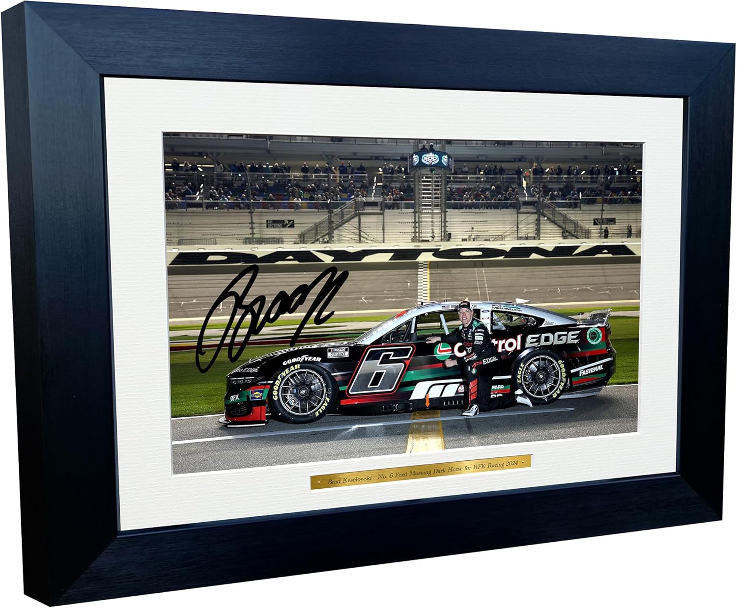 12x8 A4 Brad Keselowski 2024 Daytona 500 NASCAR Cup Series No. 19 Toyota Camry XSE for Joe Gibbs Racing Signed Autographed Signature Photo Photograph Picture Frame Poster Celebration Gift
