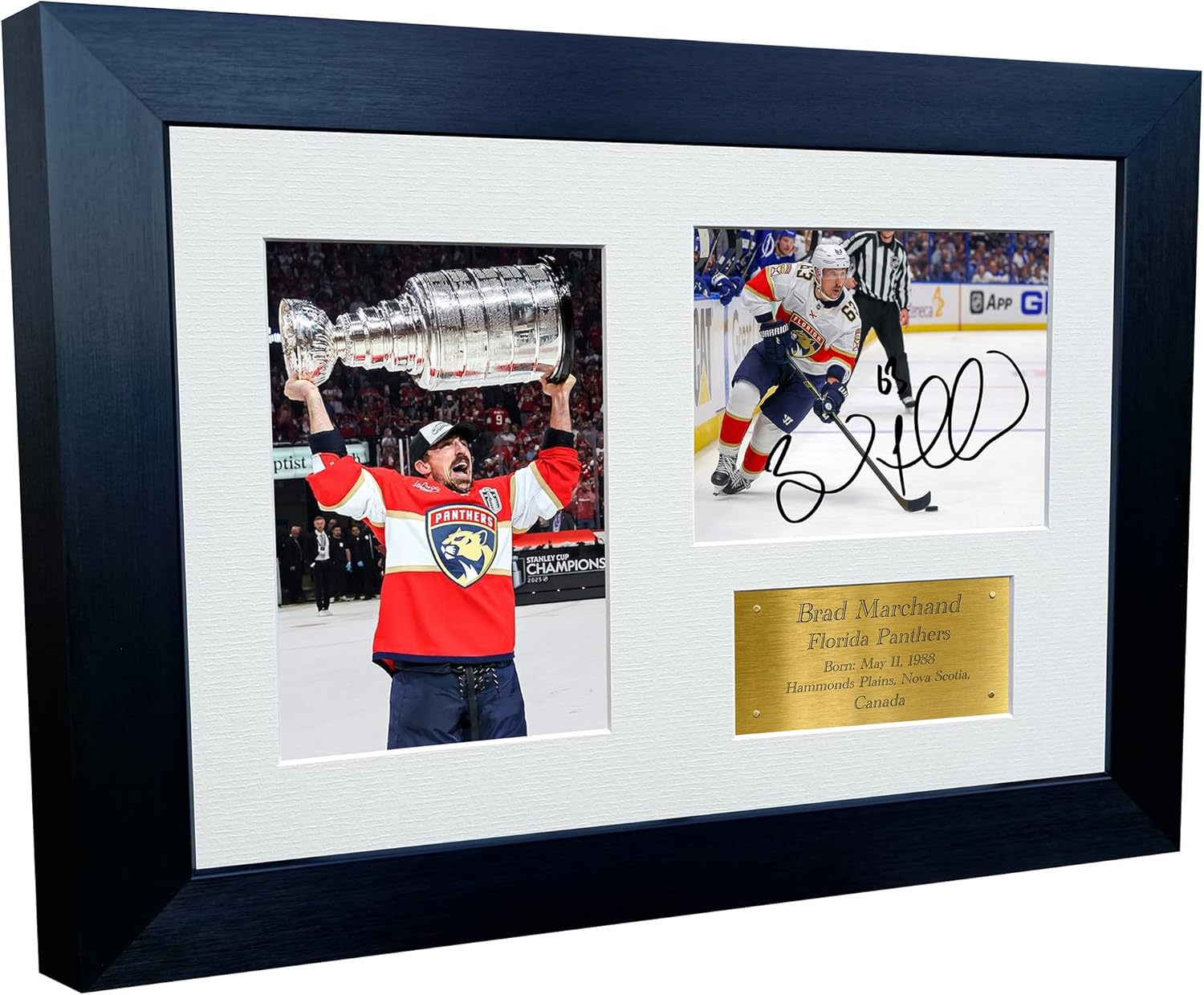 Kitbags & Lockers 12x8 A4 Florida Panthers Brad Marchand Stanley Cup Champions 2025 NHL Autograph Signed Signature Photo Photograph Picture Frame Ice Hockey Poster Gift Triple G