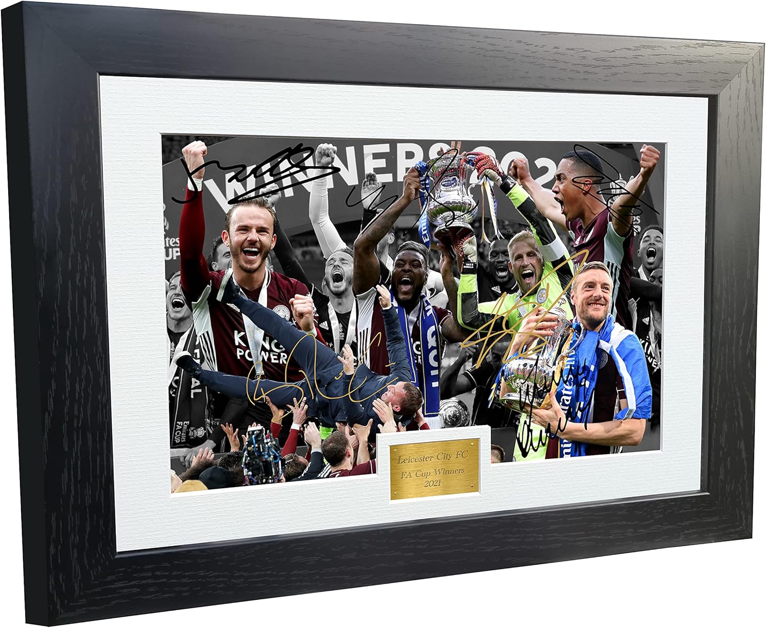 Large A3+ '2021 FA CUP WINNERS' Brendan Rodgers Maddison Jamie Vardy Youri Tielemans Kasper Schmeichel Morgan Leicester City FC Signed Autographed Photo Photograph Picture Frame Poster Gift