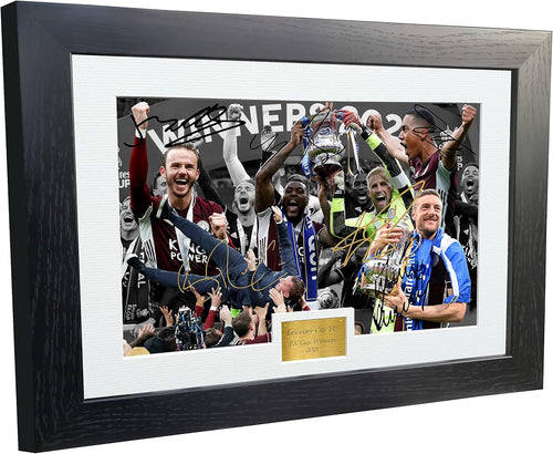 Large A3+ '2021 FA CUP WINNERS' Brendan Rodgers Maddison Jamie Vardy Youri Tielemans Kasper Schmeichel Morgan Leicester City FC Signed Autographed Photo Photograph Picture Frame Poster Gift