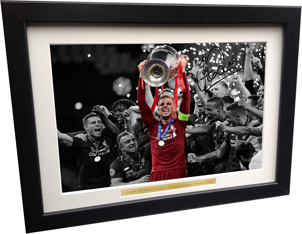 Kitbags & Lockers 2019 Champions League Win 12x8 A4 Signed Liverpool Jordan Henderson Autographed Photo Photograph Picture Frame Soccer Gift