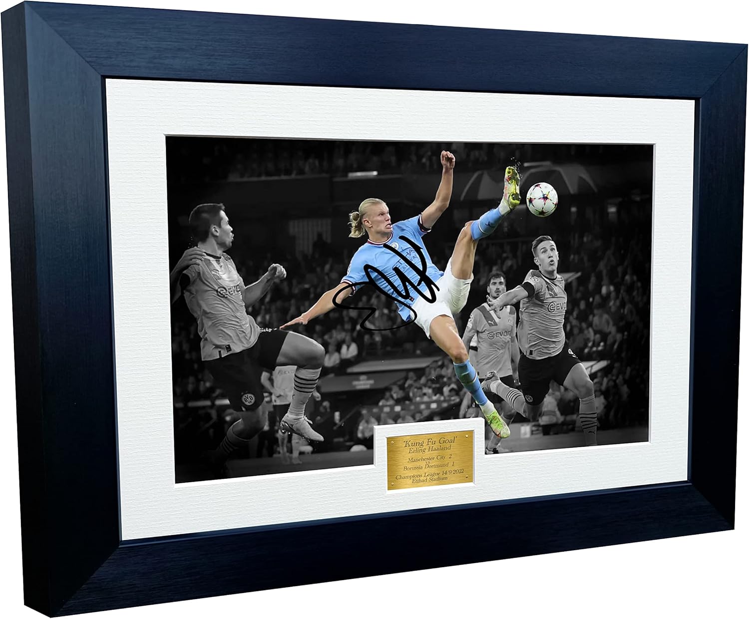 12x8 A4 Erling Haaland Manchester City KUNG FU GOAL Autographed Signed Photo Photograph Picture Frame Football Soccer Poster Gift