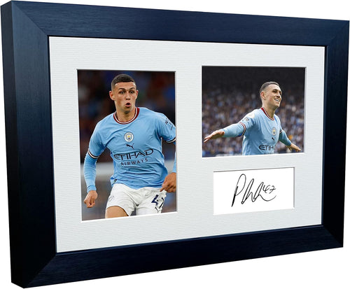 12x8 A4 Phil Foden Manchester City Triple Autographed Signed Photo Photograph Picture Frame Football Soccer Poster Gift