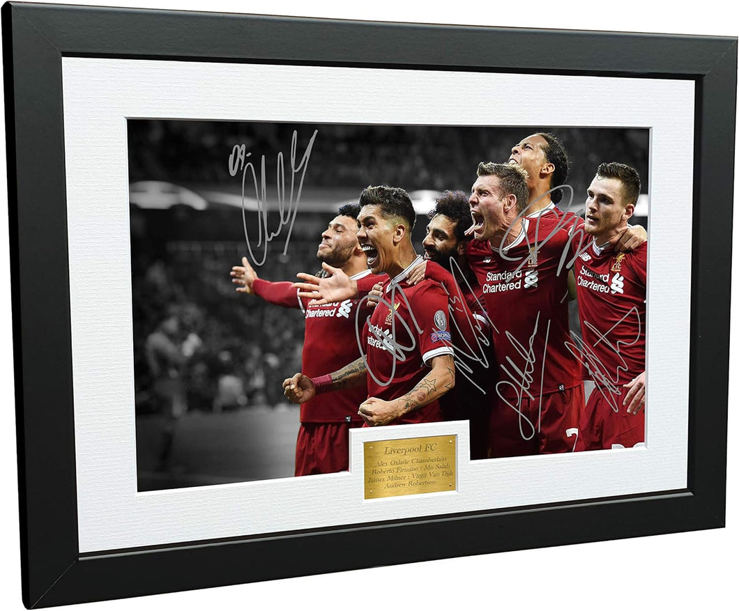 GOAL CELEBRATION 12x8 A4 Signed Liverpool Oxlaid-Chamberlain-Roberto Firmino-Mo Salah-James Milner-Virgil Van Dijk-Andrew Robertson Autographed Photo Photograph Picture Frame Soccer Gift