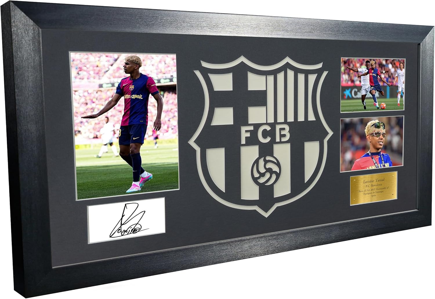 Lamine Yamal 2025 Barcelona Logo Mount Signed Autographed Photo Photograph Picture Frame Poster Football Soccer Gift (Black Mount)