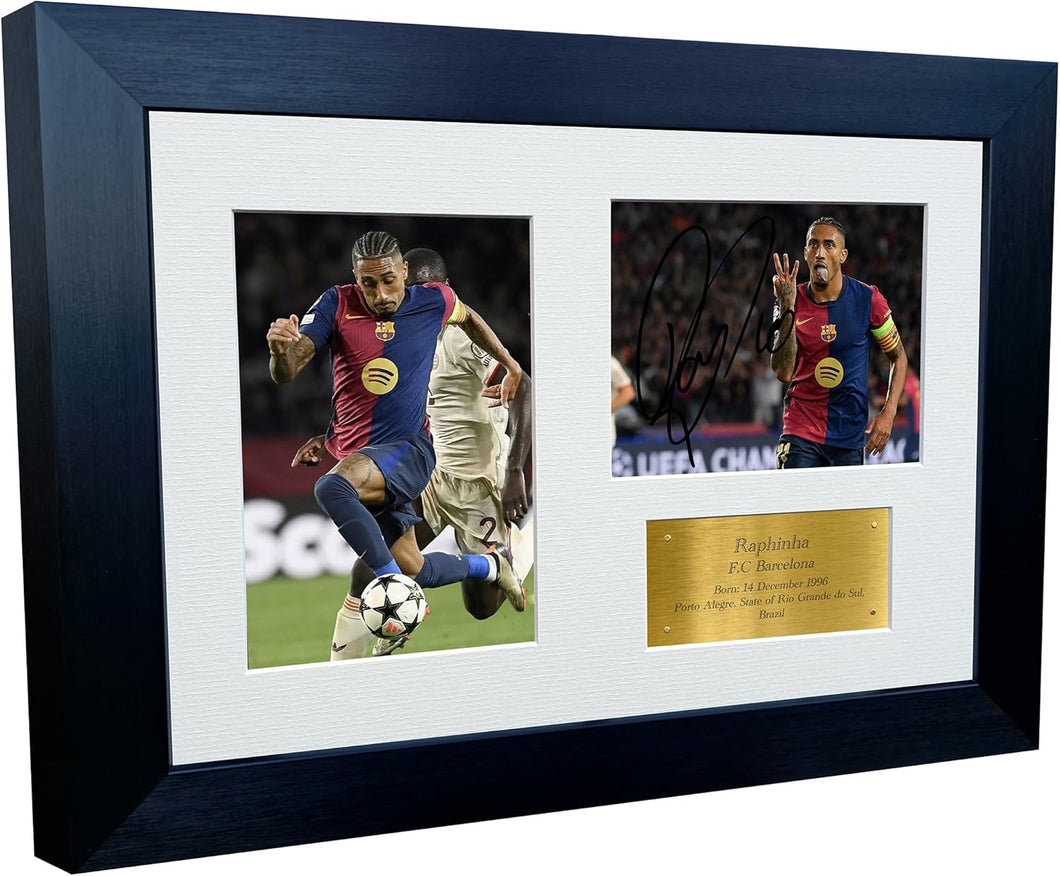 12x8 A4 Signed Raphinha Barcelona Autographed Autograph Signed Signature Photograph Photo Picture Frame Football Soccer Poster Gift Brazil Triple G