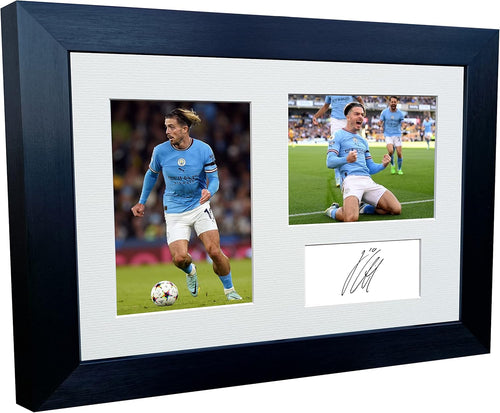 12x8 A4 Jack Grealish Manchester City Triple Autographed Signed Photo Photograph Picture Frame Football Soccer Poster Gift