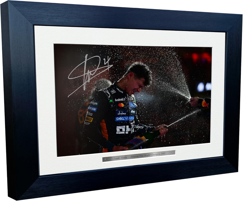 Kitbags & Lockers 12x8 A4 Lando Norris World Champion 2025 Abu Dhabi McLaren MCL39 Car Autographed Signed Signature Photo Photograph Picture Frame Racing Formula 1 F1 Poster Gift 9