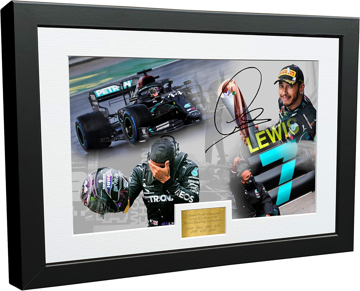 Kitbags & Lockers 7 Times World Champion Celebration Edition - A4 12x8 Signed Lewis Hamilton - Mercedes-AMG Petronas - Autographed Photo Photograph Picture Frame Motor Sport Formula 1 F1 Gift