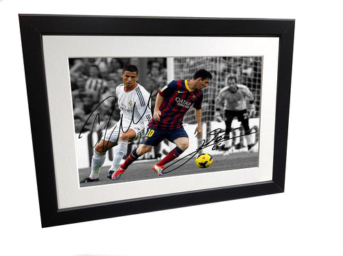 12x8 A4 Lionel Messi Barcelona Argentina Cristiano Ronaldo Real Madrid Portugal Autographed Autograph Signed Signature Photograph Photo Picture Frame Football Soccer