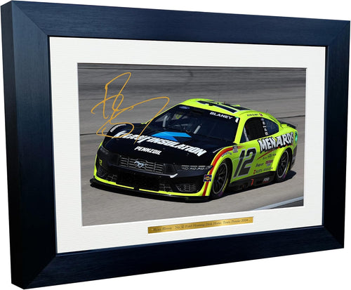 Kitbags & Lockers 12x8 A4 Ryan Blaney 2024 NASCAR Cup Series No. 12 Ford Mustang Dark Horse for Team Penske Signed Autographed Signature Photo Photograph Picture Frame Poster Celebration Gift 1