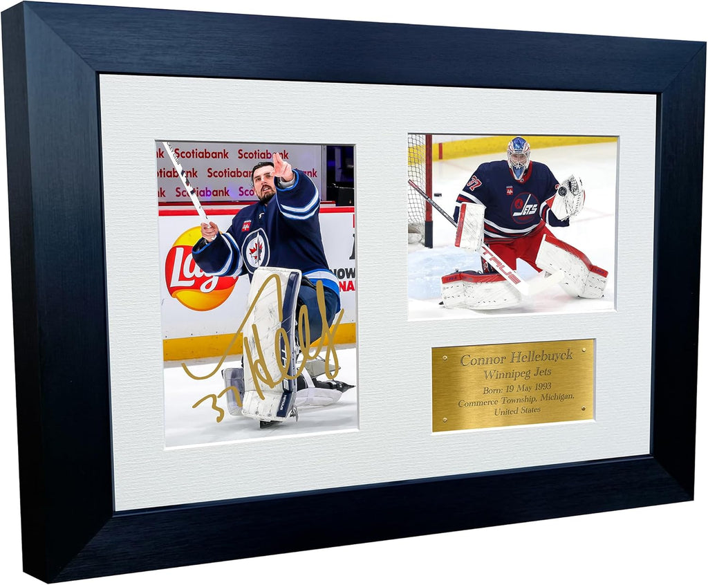 Kitbags & Lockers 12x8 A4 Connor Hellebuyck Winnipeg Jets Goalie Autographed Signed Photo Photograph Picture Frame American Football Poster Gift Triple Gold