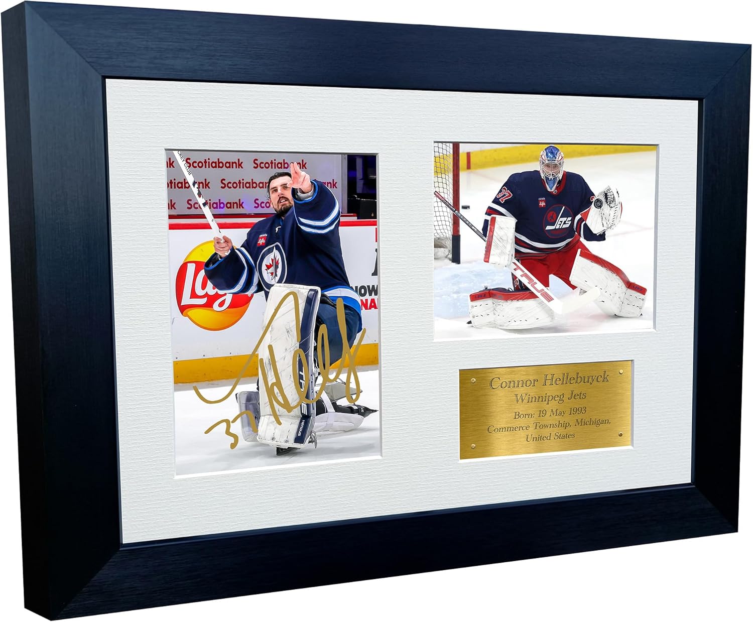 Kitbags & Lockers 12x8 A4 Connor Hellebuyck Winnipeg Jets Goalie Autographed Signed Photo Photograph Picture Frame American Football Poster Gift Triple Gold
