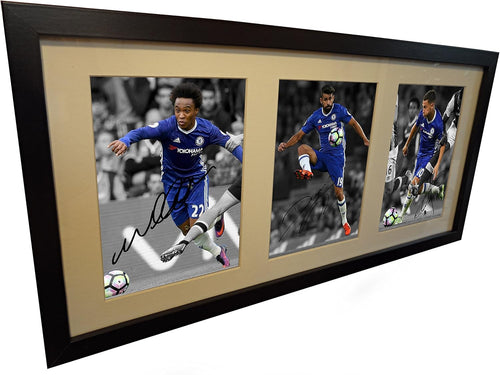 Kitbags & Lockers Signed 2016/17 Diego Costa Eden Hazard Willian Autographed Triple Chelsea Photo Picture Frame Photograph
