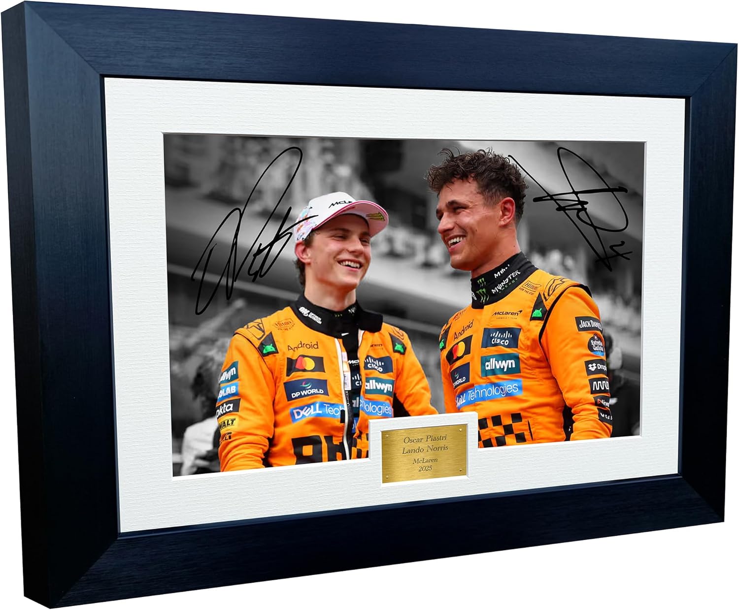 Kitbags & Lockers 12x8 A4 Oscar Piastri Lando Norris Grand Prix 2025 McLaren MCL39 Car Autographed Signed Signature Photo Photograph Picture Frame Racing Formula 1 F1 Poster Gift
