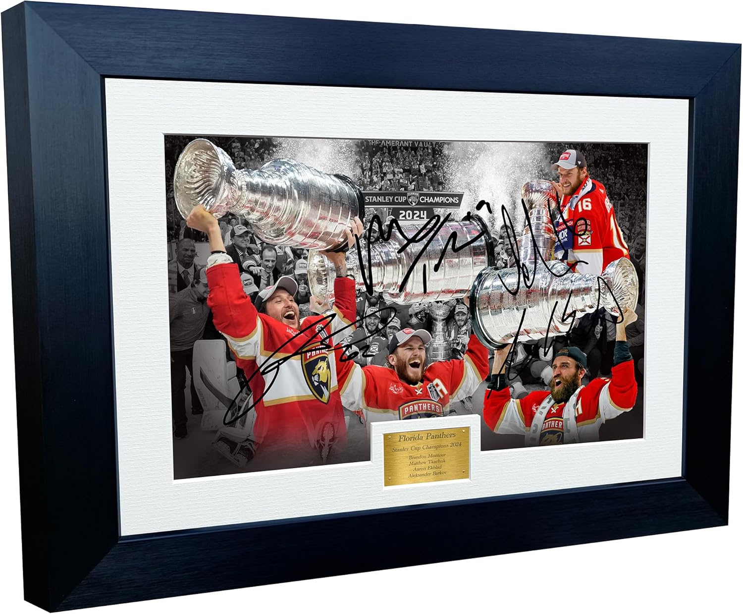 12x8 A4 Stanley Cup Champions 2024 Florida Panthers Brandon Montour Matthew Tkachuk Aaron Ekblad Aleksander Barkov NHL Autograph Signed Signature Photo Photograph Picture Frame Ice Hockey Poster Gift