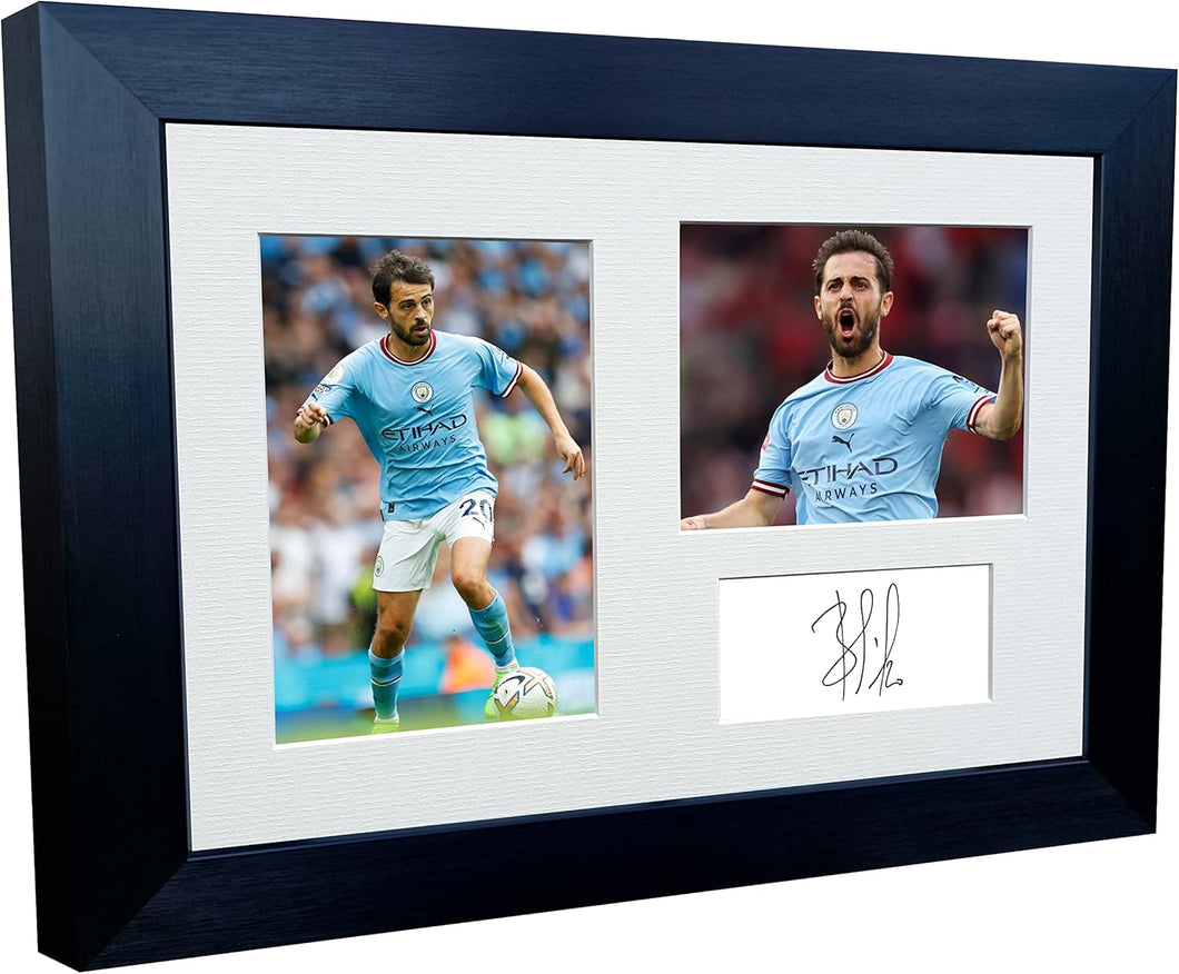 2022/23 Bernardo Silva Manchester City Triple Autographed Signed 12x8 A4 Photo Photograph Picture Frame Football Soccer Poster Gift