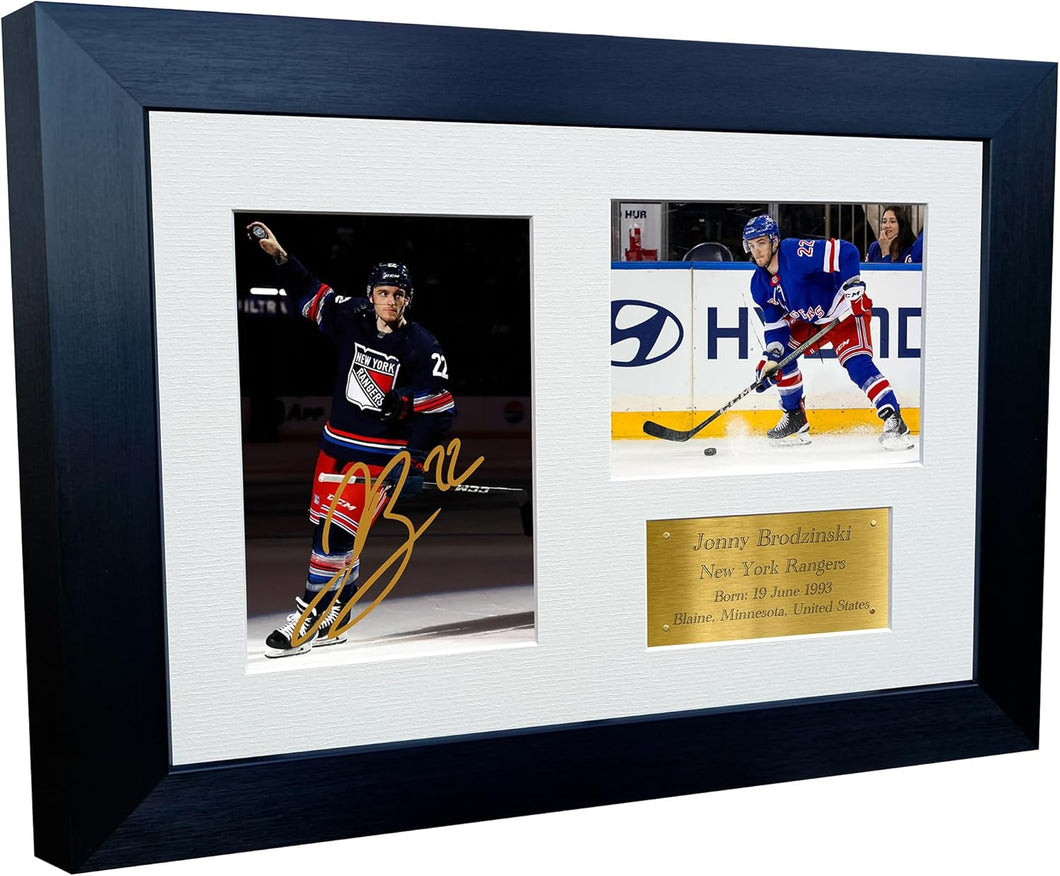 Kitbags & Lockers 12x8 A4 Jonny Brodzinski New York Rangers NHL Autographed Signed Photo Photograph Picture Frame Ice Hockey Poster Gift Triple Gold