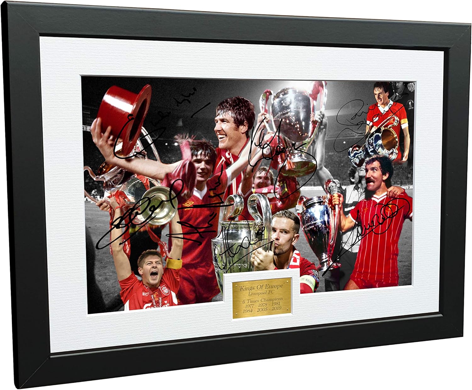 12x8 A4 Liverpool "KINGS OF EUROPE" Signed Henderson Gerrard Hughes Thompson Souness Dalglish Hansen Autographed Photo Photograph Picture Frame Football Soccer Poster Gift
