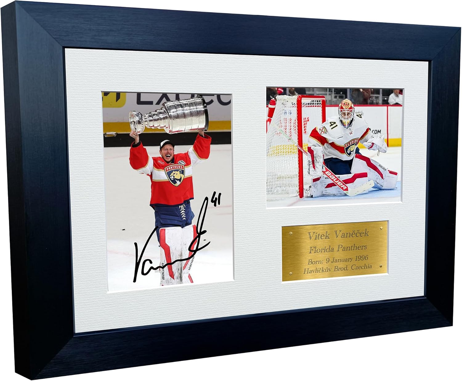 Kitbags & Lockers 12x8 A4 Florida Panthers Vitek Vanecek Stanley Cup Champions 2025 NHL Autograph Signed Signature Photo Photograph Picture Frame Ice Hockey Poster Gift Triple G