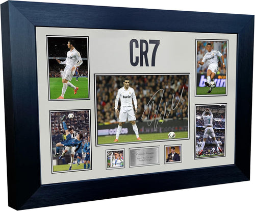 Large A3+ Signed CR7 Cristiano Ronaldo Real Madrid Display Autographed Signature Photo Photograph Picture Frame Football Soccer Poster Gift Manchester United Juventus Al-Nassr Portugal (Cream Mount)