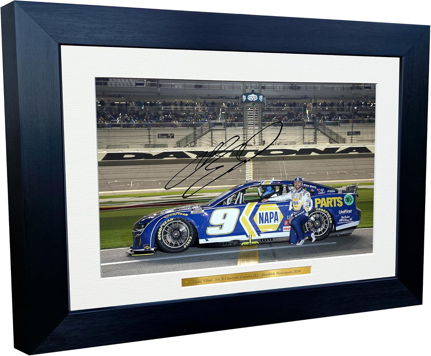 12x8 A4 Chase Elliott 2024 NASCAR Cup Series Daytona 500 No. 9 Chevrolet Camaro ZL1 Hendrick Motorsports Signed Autographed Signature Photo Photograph Picture Frame Poster Celebration Gift