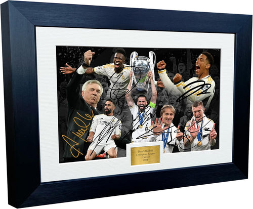 12x8 A4 Real Madrid 2024 Champions Leagues Winners Bellingham Vinicius Junior Carvajal Modric Kroos Nacho Ancelotti Autographed Signed Photo Photograph Picture Frame Football Soccer Poster Gift