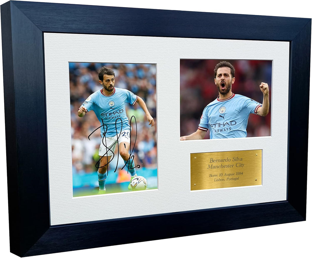 2022/23 Bernardo Silva Manchester City Triple Autographed Signed 12x8 A4 Photo Photograph Picture Frame Football Soccer Poster Gift G