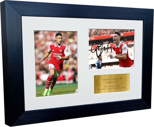 2022/23 Gabriel Martinelli Arsenal Triple Autographed Signed 12x8 A4 Photo Photograph Picture Frame Football Soccer Poster Gift G