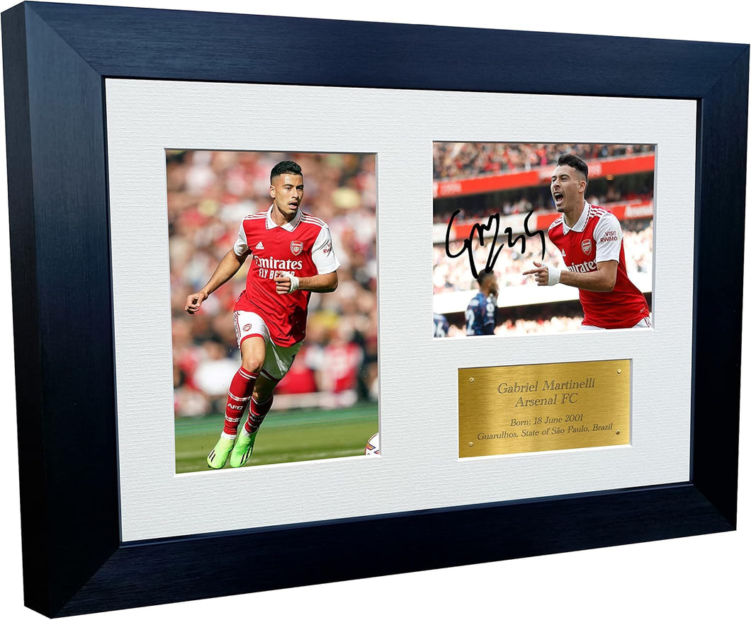2022/23 Gabriel Martinelli Arsenal Triple Autographed Signed 12x8 A4 Photo Photograph Picture Frame Football Soccer Poster Gift G