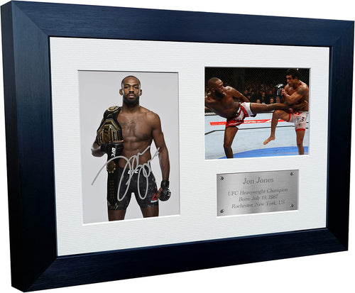 12x8 A4 Jon Jones MMA UFC Ultimate Heavyweight Fighting Champion Championship Mixed Martial Arts Triple Signed Autographed Autograph Picture Frame Photograph Photo Gift Poster Silver