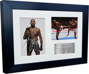 12x8 A4 Jon Jones MMA UFC Ultimate Heavyweight Fighting Champion Championship Mixed Martial Arts Triple Signed Autographed Autograph Picture Frame Photograph Photo Gift Poster Silver